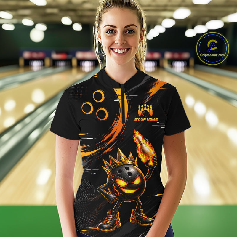 Custom Funny Crown Flames Bowling Shirt for Women Bowling Jersey League QZT1265