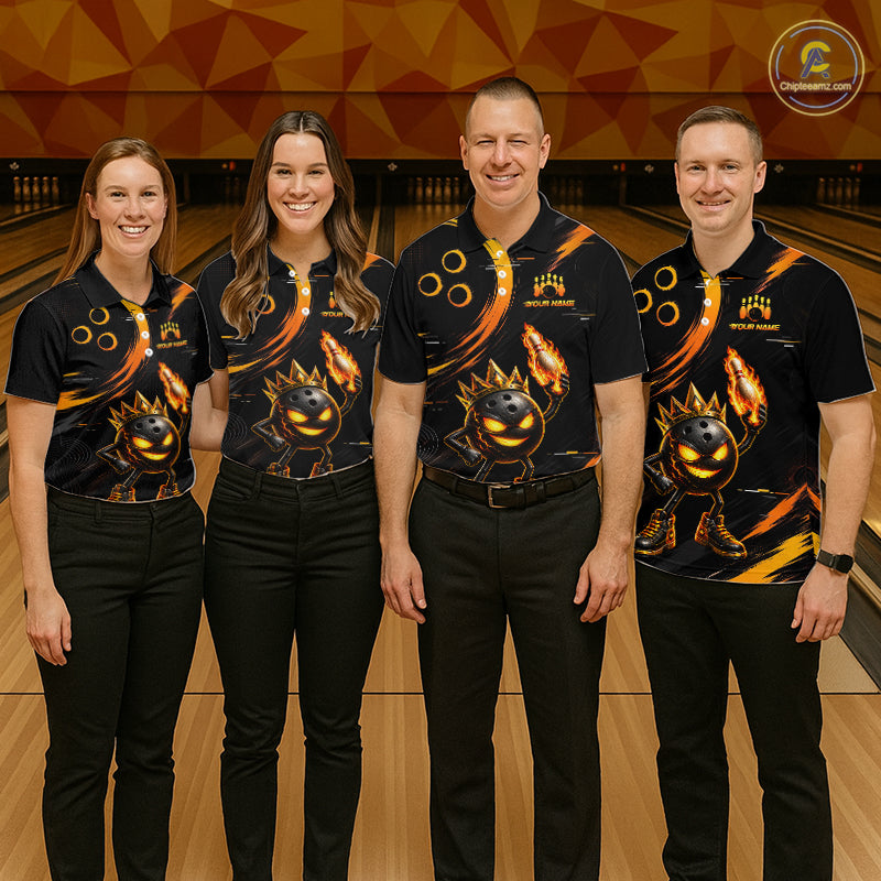 Custom Funny Crown Flames Bowling Shirt for Men Bowling Jersey League QZT1265