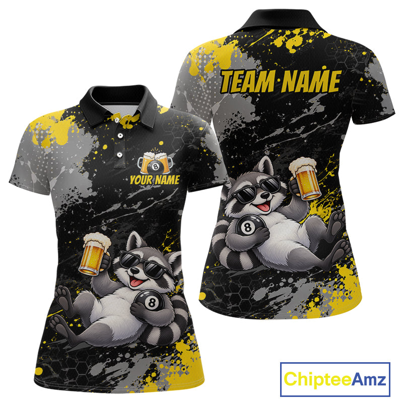Custom Funny Raccoon & Beer Billiard Shirt for Women 8 Ball Yellow Billiard Jersey BHT173