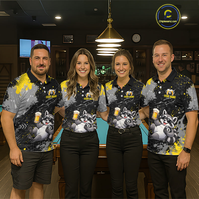 Custom Funny Raccoon & Beer Billiard Shirt for Women 8 Ball Yellow Billiard Jersey BHT173