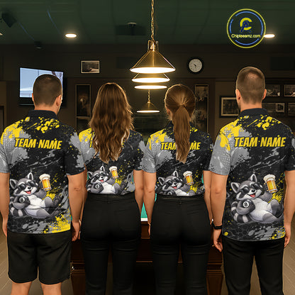 Custom Funny Raccoon & Beer Billiard Shirt for Women 8 Ball Yellow Billiard Jersey BHT173