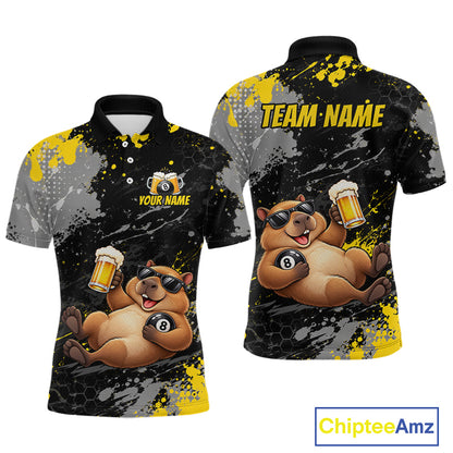 Custom Funny Capybara & Beer Billiard Shirt 8 Ball Yellow Billiard Jersey Polo & 1/4-Zip BHT175