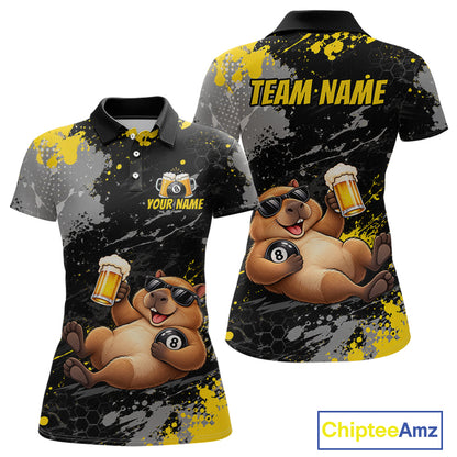 Custom Funny Capybara & Beer Billiard Shirt 8 Ball Yellow Billiard Jersey Polo & 1/4-Zip BHT175
