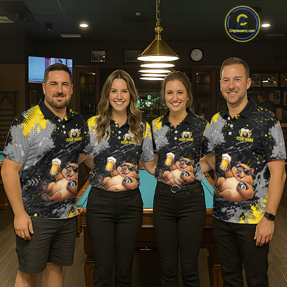 Custom Funny Capybara & Beer Billiard Shirt 8 Ball Yellow Billiard Jersey Polo & 1/4-Zip BHT175