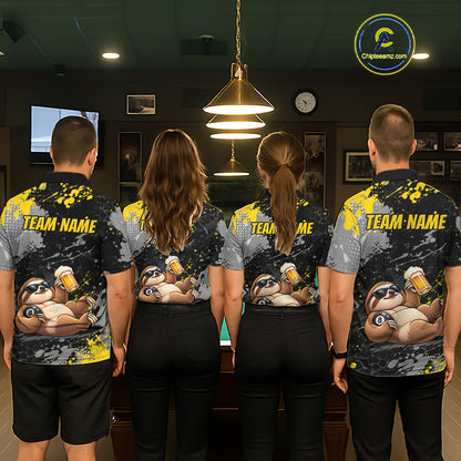 Custom Funny Sloth & Beer Billiard Shirt for Men 8 Ball Yellow Billiard Jersey Polo & 1/4-Zip BHT176