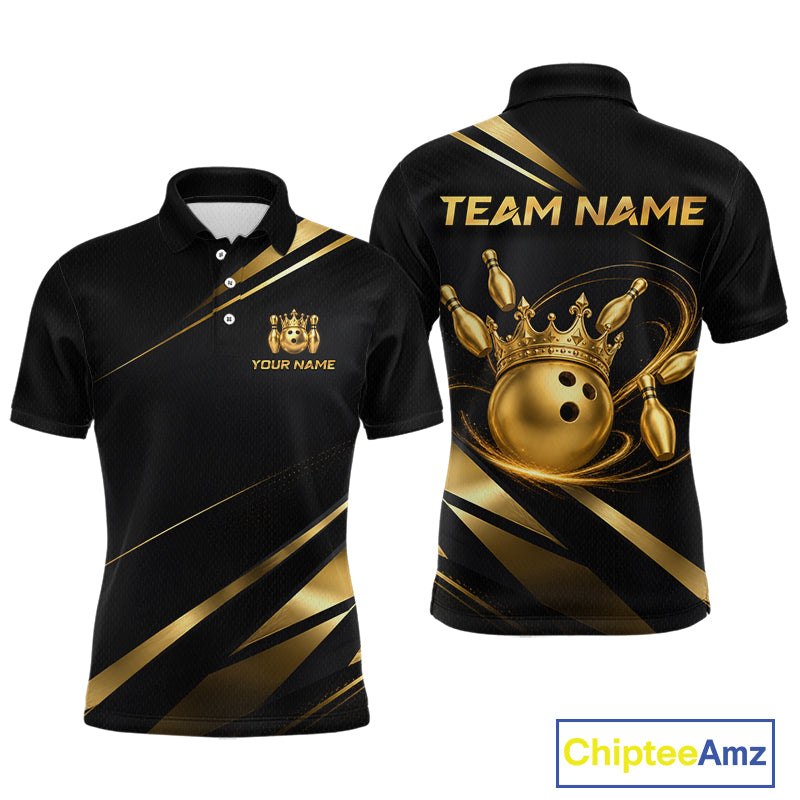 Custom Black and Gold Crown Bowling Shirt Bowling Jersey for Men QZT1267