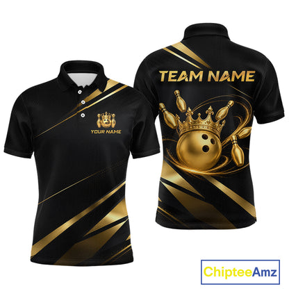 Custom Black and Gold Crown Bowling Shirt Bowling Jersey for Men QZT1267
