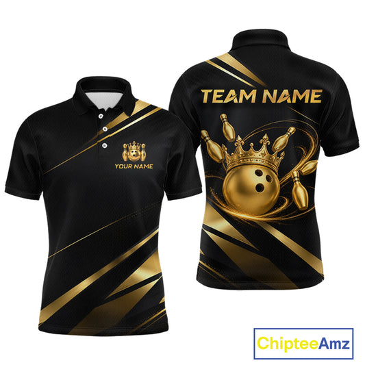 Custom Black and Gold Crown Bowling Shirt Bowling Jersey for Men QZT1267