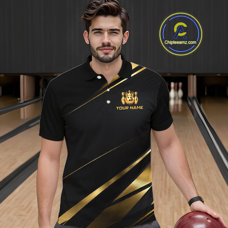 Custom Black and Gold Crown Bowling Shirt Bowling Jersey for Men QZT1267