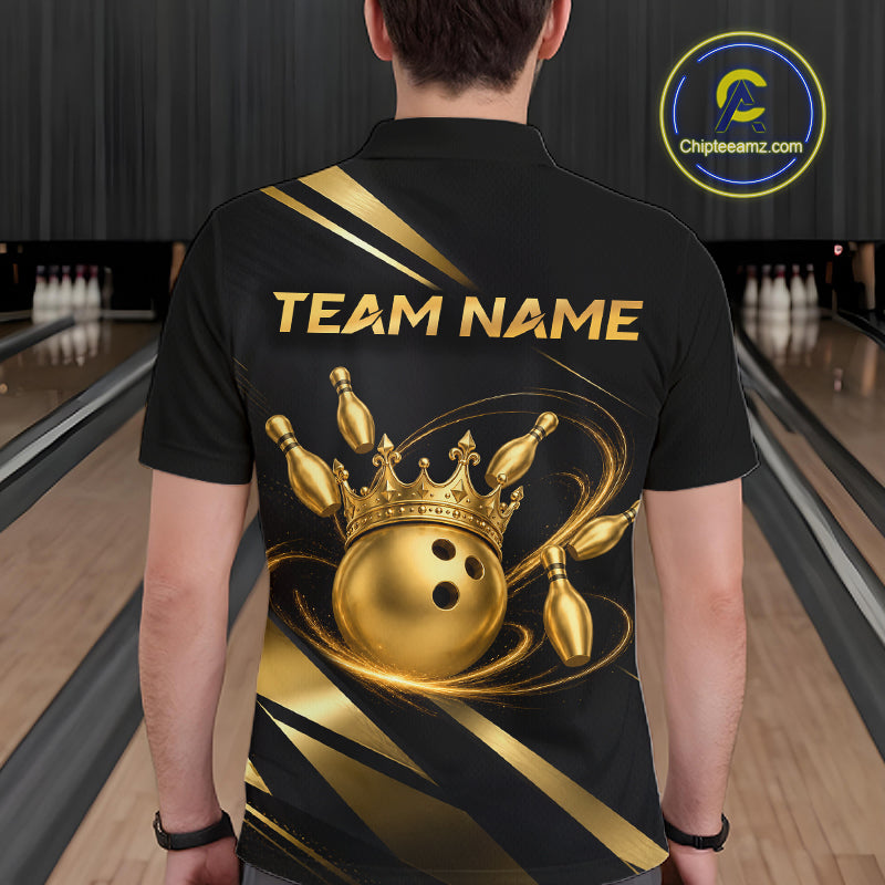 Custom Black and Gold Crown Bowling Shirt Bowling Jersey for Men QZT1267