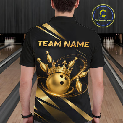 Custom Black and Gold Crown Bowling Shirt Bowling Jersey for Men QZT1267