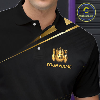 Custom Black and Gold Crown Bowling Shirt Bowling Jersey for Men QZT1267