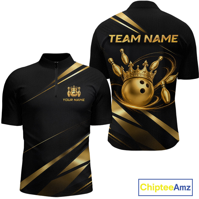Custom Black and Gold Crown Bowling Shirt Bowling Jersey for Men QZT1267