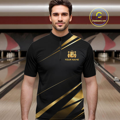 Custom Black and Gold Crown Bowling Shirt Bowling Jersey for Men QZT1267