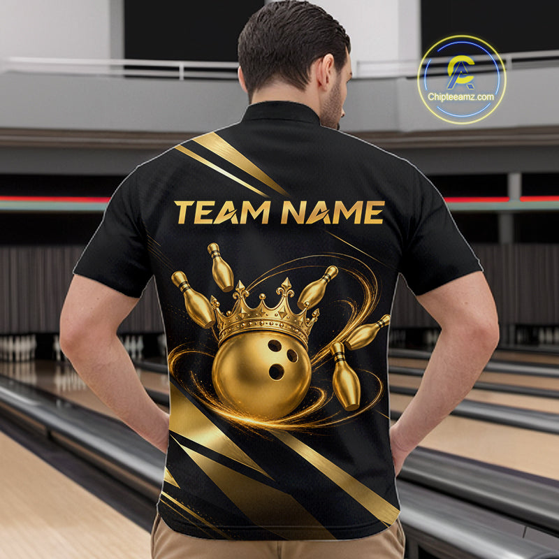 Custom Black and Gold Crown Bowling Shirt Bowling Jersey for Men QZT1267
