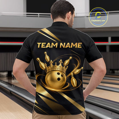 Custom Black and Gold Crown Bowling Shirt Bowling Jersey for Men QZT1267