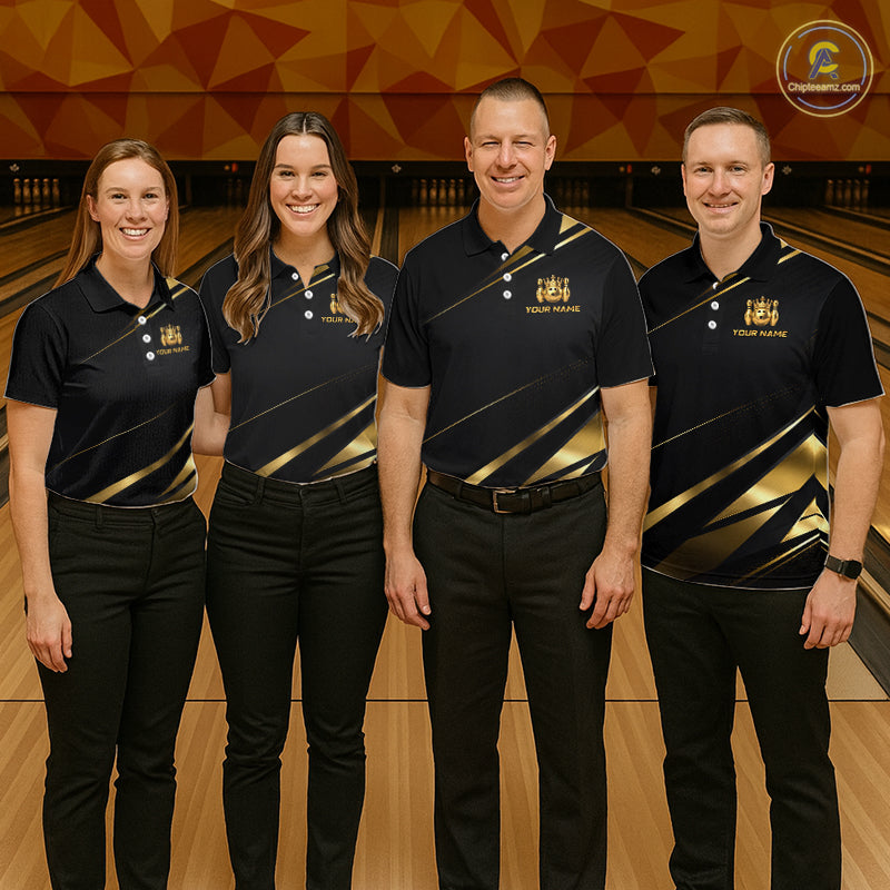 Custom Black and Gold Crown Bowling Shirt Bowling Jersey for Men QZT1267