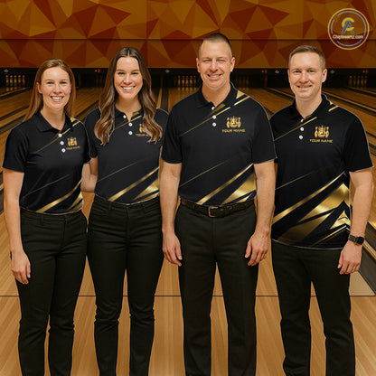 Custom Black and Gold Crown Bowling Shirt Bowling Jersey for Men QZT1267