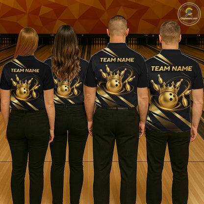Custom Black and Gold Crown Bowling Shirt Bowling Jersey for Men QZT1267