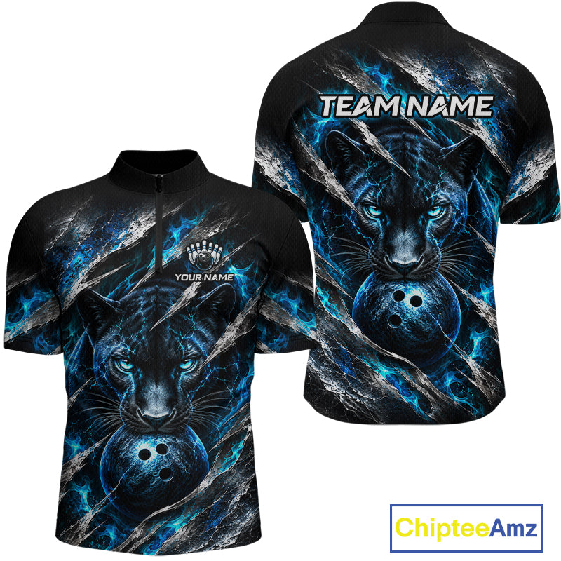 Panther Bowling Team Shirt Custom Flames Bowling Jersey for Men Bowling Outfit QZT1268