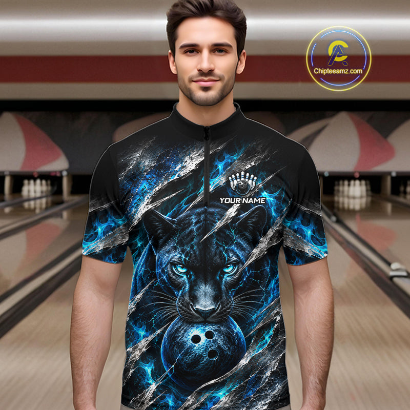 Panther Bowling Team Shirt Custom Flames Bowling Jersey for Men Bowling Outfit QZT1268