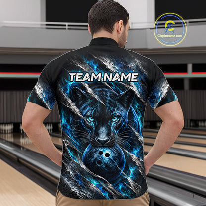 Panther Bowling Team Shirt Custom Flames Bowling Jersey for Men Bowling Outfit QZT1268