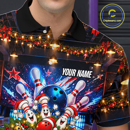 Christmas Bowling Shirt for Men Custom Funny Raccoon Bowling Jersey Polo & 1/4-Zip QZT1404