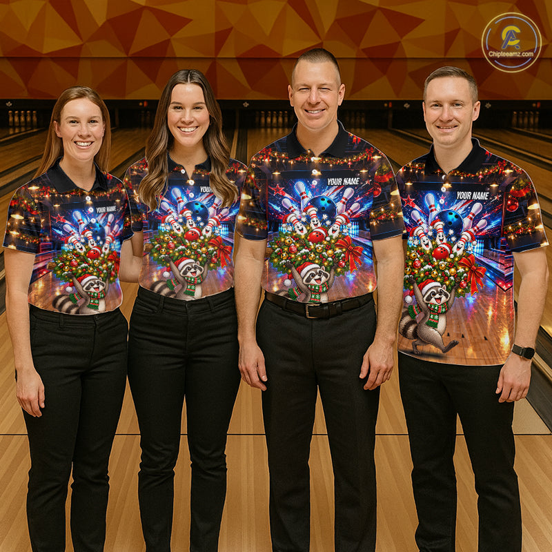 Christmas Bowling Shirt for Women Custom Funny Raccoon Bowling Jersey Polo & 1/4-Zip QZT1404