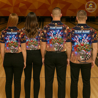 Christmas Bowling Shirt for Women Custom Funny Raccoon Bowling Jersey Polo & 1/4-Zip QZT1404
