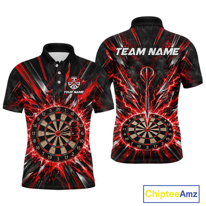 Custom Black Red Lightning Bolts Dart Shirt for Men Dartboard Darts Jersey Polo & 1/4 Zip DHT112