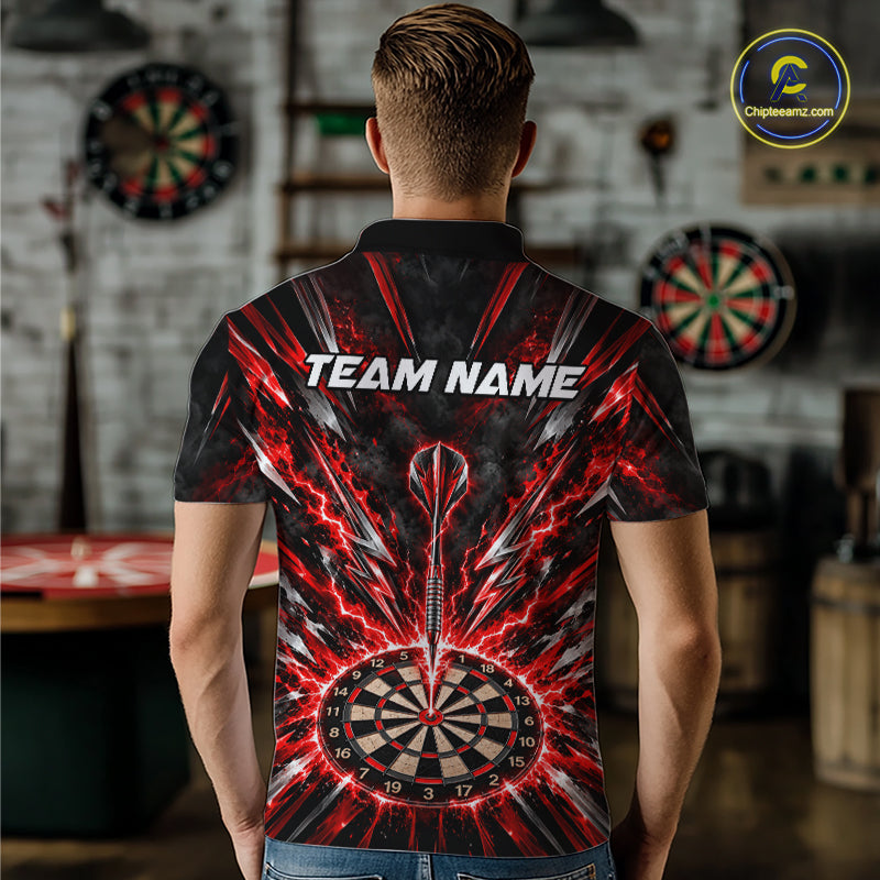 Custom Black Red Lightning Bolts Dart Shirt for Men Dartboard Darts Jersey Polo & 1/4 Zip DHT112