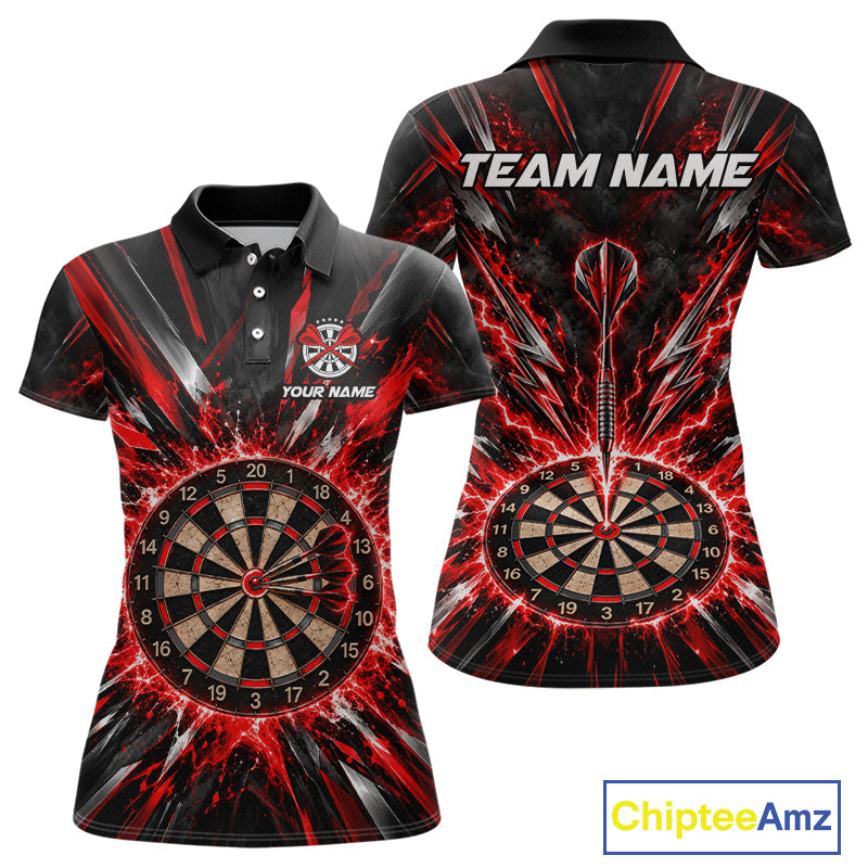Custom Black Red Lightning Bolts Dart Shirt for Women Dartboard Darts Jersey Polo & 1/4 Zip DHT112