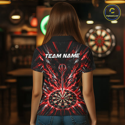 Custom Black Red Lightning Bolts Dart Shirt for Women Dartboard Darts Jersey Polo & 1/4 Zip DHT112