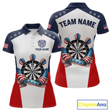 Load image into Gallery viewer, Custom American Flag Dart Shirt for Women Patriotic Dart Team Jersey Dartboard Polo &amp; Quarter-Zip DHT15