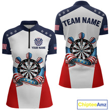 Load image into Gallery viewer, Custom American Flag Dart Shirt for Women Patriotic Dart Team Jersey Dartboard Polo &amp; Quarter-Zip DHT15
