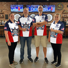 Load image into Gallery viewer, Custom American Flag Dart Shirt for Women Patriotic Dart Team Jersey Dartboard Polo &amp; Quarter-Zip DHT15
