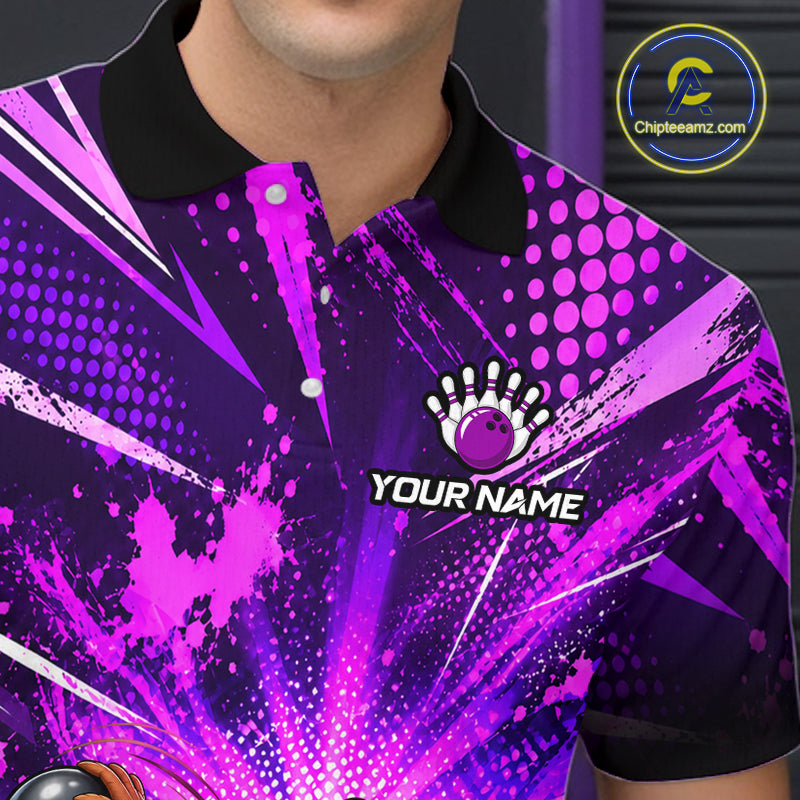 Custom Purple Funny Turkey Bowling Shirt for Men Thanksgiving Bowling Jersey QZT1336