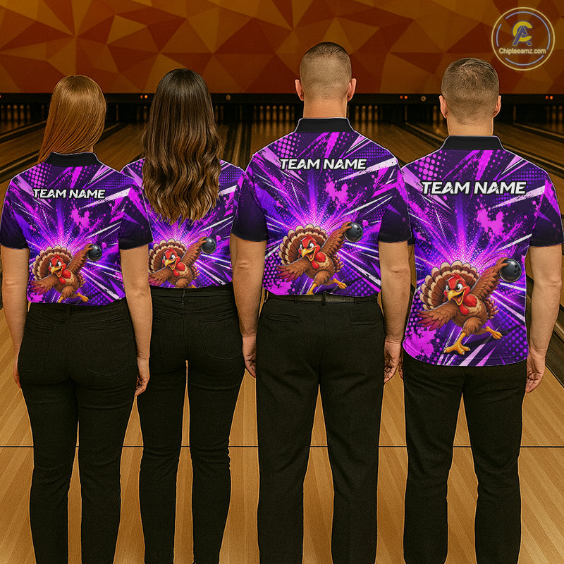 Custom Purple Funny Turkey Bowling Shirt for Women Thanksgiving Bowling Jersey QZT1336