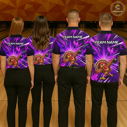 Custom Purple Funny Turkey Bowling Shirt for Women Thanksgiving Bowling Jersey QZT1336
