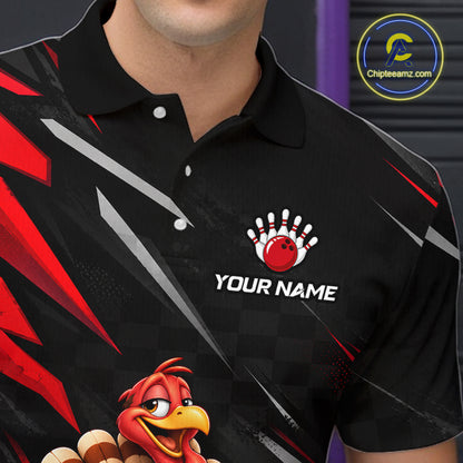 Custom Black & Red Funny Turkey Bowling Shirt for Men Thanksgiving Bowling Jersey QZT1337