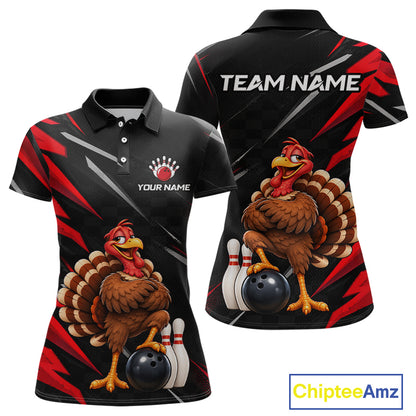 Custom Black & Red Funny Turkey Bowling Shirt for Women Thanksgiving Bowling Jersey QZT1337