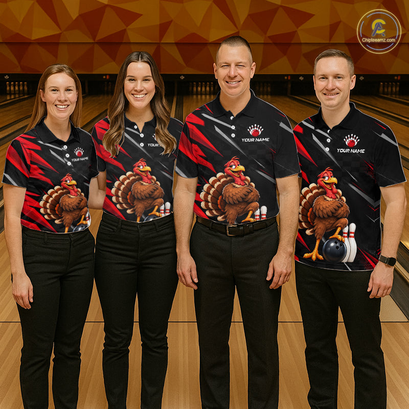Custom Black & Red Funny Turkey Bowling Shirt for Men Thanksgiving Bowling Jersey QZT1337