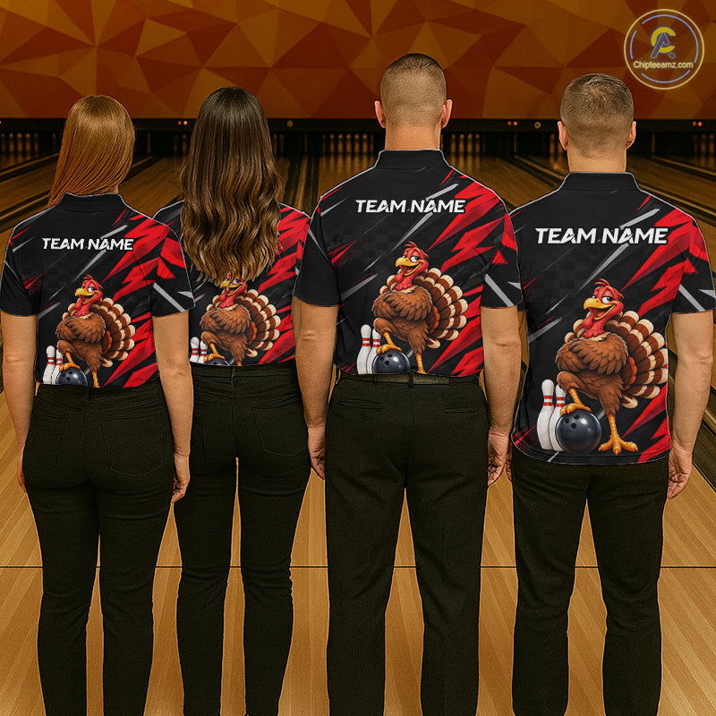 Custom Black & Red Funny Turkey Bowling Shirt for Men Thanksgiving Bowling Jersey QZT1337