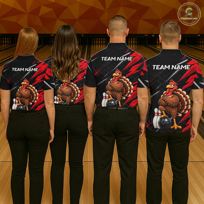 Custom Black & Red Funny Turkey Bowling Shirt for Men Thanksgiving Bowling Jersey QZT1337