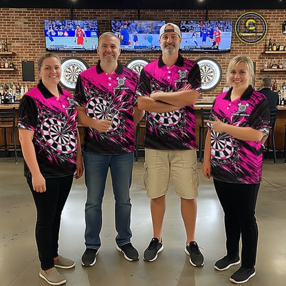 Custom Pink Black Grunge Darts Shirt for Men Dartboard Jersey Polo & 1/4 Zip DHT114