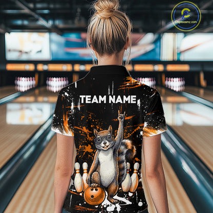 Custom Orange Funny Squirrel Bowling Shirt for Women Bowling Team League Polo & Quarter-Zip QZT982