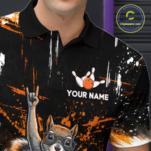 Load image into Gallery viewer, Custom Orange Funny Squirrel Bowling Shirt for Men Bowling Team League Polo &amp; 1/4-Zip Bowling Outfit QZT982