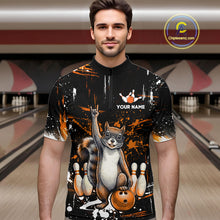 Load image into Gallery viewer, Custom Orange Funny Squirrel Bowling Shirt for Men Bowling Team League Polo &amp; 1/4-Zip Bowling Outfit QZT982