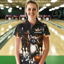 Load image into Gallery viewer, Orange Funny Raccoon Bowling Team Shirt Customized Bowling League Polo &amp; 1/4 Zip Gift for Women QZT852