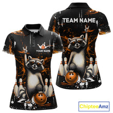 Load image into Gallery viewer, Orange Funny Raccoon Bowling Team Shirt Customized Bowling League Polo &amp; 1/4 Zip Gift for Women QZT852